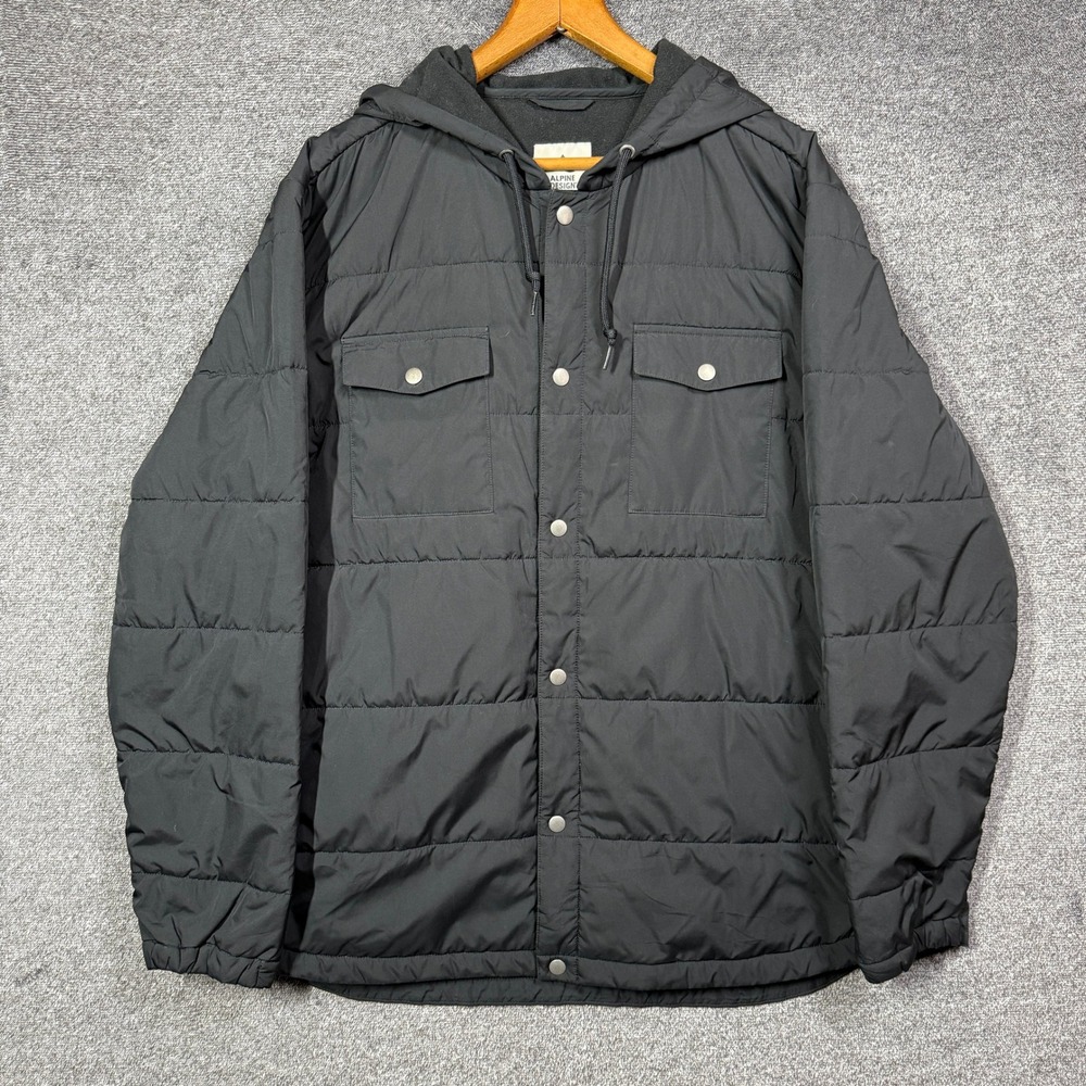 Alpine Design Jacket Mens L Black Hooded Puffer Fleece Lined Insulated